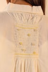 Buy_OurDve_Beige Cotton Embroidery Collared, Button-down Neck Zesty Smocked Top 