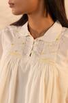 Shop_OurDve_Beige Cotton Embroidery Collared, Button-down Neck Zesty Smocked Top 