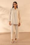 Shop_OurDve_Beige Cotton Embroidery, Smocking Collared Zesty Smocked Top And Pant Set _Online_at_Aza_Fashions