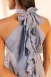 Buy_OurDve_Blue Cotton Ruffles, Beads Halter , High Sunny Side Cascading Dress _Online_at_Aza_Fashions