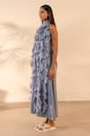 Shop_OurDve_Blue Cotton Ruffles, Beads Halter , High Sunny Side Cascading Dress _Online_at_Aza_Fashions