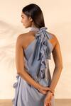Buy_OurDve_Blue Cotton Ruffles, Beads Halter , High Sunny Side Cascading Dress 