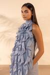 Shop_OurDve_Blue Cotton Ruffles, Beads Halter , High Sunny Side Cascading Dress 