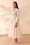 Shop_OurDve_Beige Cotton Applique, Pearls, Fabric Flowers Lush Hand Jacket And Skirt Set _Online_at_Aza_Fashions