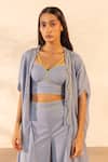 Buy_OurDve_Blue Cotton Embroidery Shawl Neck Zinnia Embrodiered Collared Shrug _Online_at_Aza_Fashions