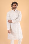 Shop_Millionaire_Off White Embroidery Lucknowi Work Kurta Set _Online_at_Aza_Fashions