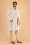 Millionaire_Off White Linen Embroidery Bandhgala Kurta Set _Online_at_Aza_Fashions