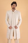 Millionaire_Off White Linen Embroidery Bandhgala Kurta Set _at_Aza_Fashions