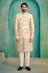 Millionaire_Off White Dupion Embroidery, Metallic Thread Sherwani Set _at_Aza_Fashions