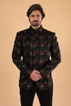 Shop_Millionaire_Black Velvet Embroidery Jodhpuri Set _at_Aza_Fashions