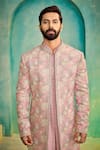 Shop_Millionaire_Pink Chanderi Silk Embroidery Bandhgala Kurta Set _Online_at_Aza_Fashions