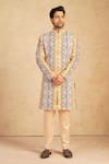 Buy_Millionaire_Yellow Silk Embroidery Patchwork Sherwani Set _at_Aza_Fashions