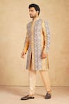 Millionaire_Yellow Silk Embroidery Patchwork Sherwani Set _Online_at_Aza_Fashions