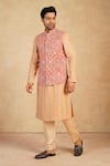 Buy_Millionaire_Orange Silk Embroidery Koti And Pyjama Set _Online_at_Aza_Fashions