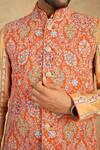 Millionaire_Orange Silk Embroidery Koti And Pyjama Set _at_Aza_Fashions