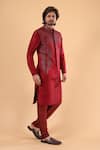 Millionaire_Maroon Silk Embroidery Koti And Pyjama Set _Online_at_Aza_Fashions