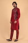 Shop_Millionaire_Maroon Silk Embroidery Koti And Pyjama Set _Online_at_Aza_Fashions