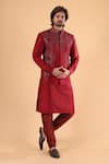 Buy_Millionaire_Maroon Silk Embroidery Koti And Pyjama Set _at_Aza_Fashions