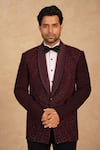Shop Millionaire Maroon Viscose, Polyester Applique Embroidered Suit Trouser Set Online at Aza Fashions Shop_Millionaire_Maroon Viscose, Polyester Applique Embroidered Suit Trouser Set _Online_at_Aza_Fashions