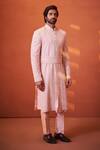 Millionaire_Pink Organza, Tissue, Georgette, Silk Embroidery, Zari, Sherwani Pyjama Set _Online_at_Aza_Fashions