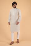 Buy_Millionaire_Cream Silk Embroidery, Beads Thread Sherwani Set _at_Aza_Fashions