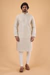 Buy_Millionaire_Cream Silk Embroidery, Beads Thread Sherwani Set _Online_at_Aza_Fashions