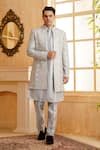 Buy Millionaire Grey Silk Mirrors, Cut Work Embroidered Sherwani Kurta Set at Aza Fashions Buy_Millionaire_Grey Silk Mirrors, Cut Work Embroidered Sherwani Kurta Set _at_Aza_Fashions