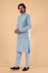 Shop_Millionaire_Sky Blue Silk Embroidery, Mirrors Work Koti And Kurta Set _Online_at_Aza_Fashions