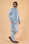 Millionaire_Sky Blue Silk Embroidery, Mirrors Work Koti And Kurta Set _at_Aza_Fashions