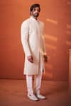 Shop_Millionaire_Ivory Silk Embroidery, Pearls Paisley And Floral Sherwani Set _Online_at_Aza_Fashions