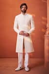 Shop_Millionaire_Ivory Silk Embroidery, Pearls Paisley And Floral Sherwani Set _at_Aza_Fashions