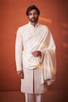 Millionaire_Ivory Silk Embroidery, Pearls Paisley And Floral Sherwani Set _at_Aza_Fashions