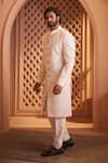 Shop_Millionaire_Ivory Georgette Embroidery Floral Sherwani Set _Online_at_Aza_Fashions