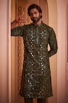 Shop_Millionaire_Green Mirrors, Embroidery Work Kurta Set _Online_at_Aza_Fashions