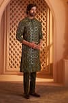 Millionaire_Green Mirrors, Embroidery Work Kurta Set _at_Aza_Fashions