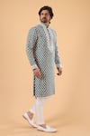 Shop_Millionaire_Green Dupion Embroidery Thread Work Kurta Set _Online_at_Aza_Fashions