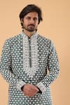 Millionaire_Green Dupion Embroidery Thread Work Kurta Set _at_Aza_Fashions