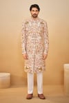 Buy_Millionaire_Cream Silk Embroidery, Zari, Metallic Thread Floral Sherwani Set _at_Aza_Fashions