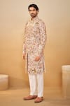 Shop_Millionaire_Cream Silk Embroidery, Zari, Metallic Thread Floral Sherwani Set _Online_at_Aza_Fashions