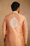 Shop_Millionaire_Orange Silk Zari, Pearls, Embroidery Floral Sherwani Set _at_Aza_Fashions