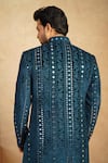 Shop_Millionaire_Blue Velvet, Shantoon Mirrors, Embroidery Lucknowi Work Sherwani Set _at_Aza_Fashions