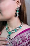 Buy_Prestones_Green Stones, Beads Polki Mint Panna Necklace And Earring Set _at_Aza_Fashions