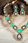Prestones_Green Stones, Beads Polki Mint Panna Necklace And Earring Set _Online_at_Aza_Fashions