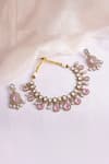 Prestones_Pink Stones Rajwada Inspired Polki And Necklace Set _Online_at_Aza_Fashions