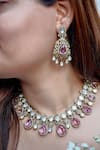 Buy_Prestones_Pink Stones Rajwada Inspired Polki And Necklace Set _at_Aza_Fashions