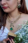 Buy_Prestones_Gold Plated Stones Rani Style Polki Necklace And Earrings Set _at_Aza_Fashions