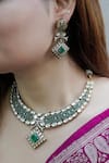 Buy_Prestones_Green Stones, Crystals, Rajwada Kundan Zircon Necklace And Earrings _at_Aza_Fashions