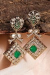Buy_Prestones_Green Stones, Crystals, Rajwada Kundan Zircon Necklace And Earrings _Online_at_Aza_Fashions