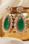 Shop_Prestones_Gold Plated Stones Emerald Teardrop Polki Statement Earrings _at_Aza_Fashions