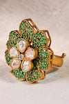 Prestones_Gold Plated Gemstones, Beads Floral Polki And Green Adjustable Ring _Online_at_Aza_Fashions
